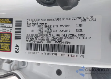 2022 Toyota Tacoma Trd Off Road z USA, uszkodzony, nr VIN 3TMAZ5CN0NM182043